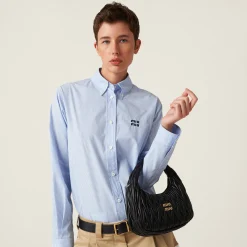 White/light Blue Gingham Check Poplin Shirt | Miu Miu