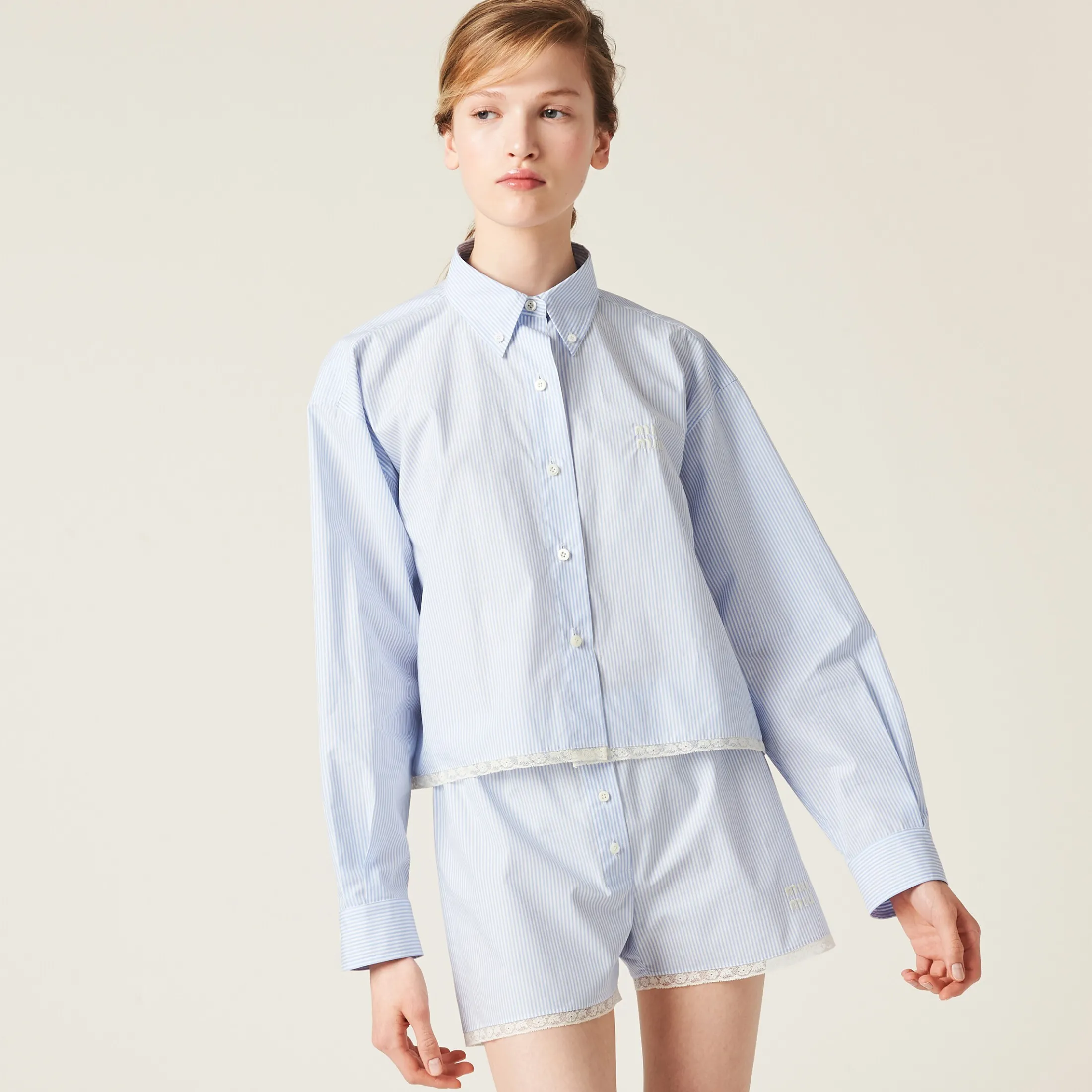 White/light Blue Poplin Boxer Shorts | Miu Miu