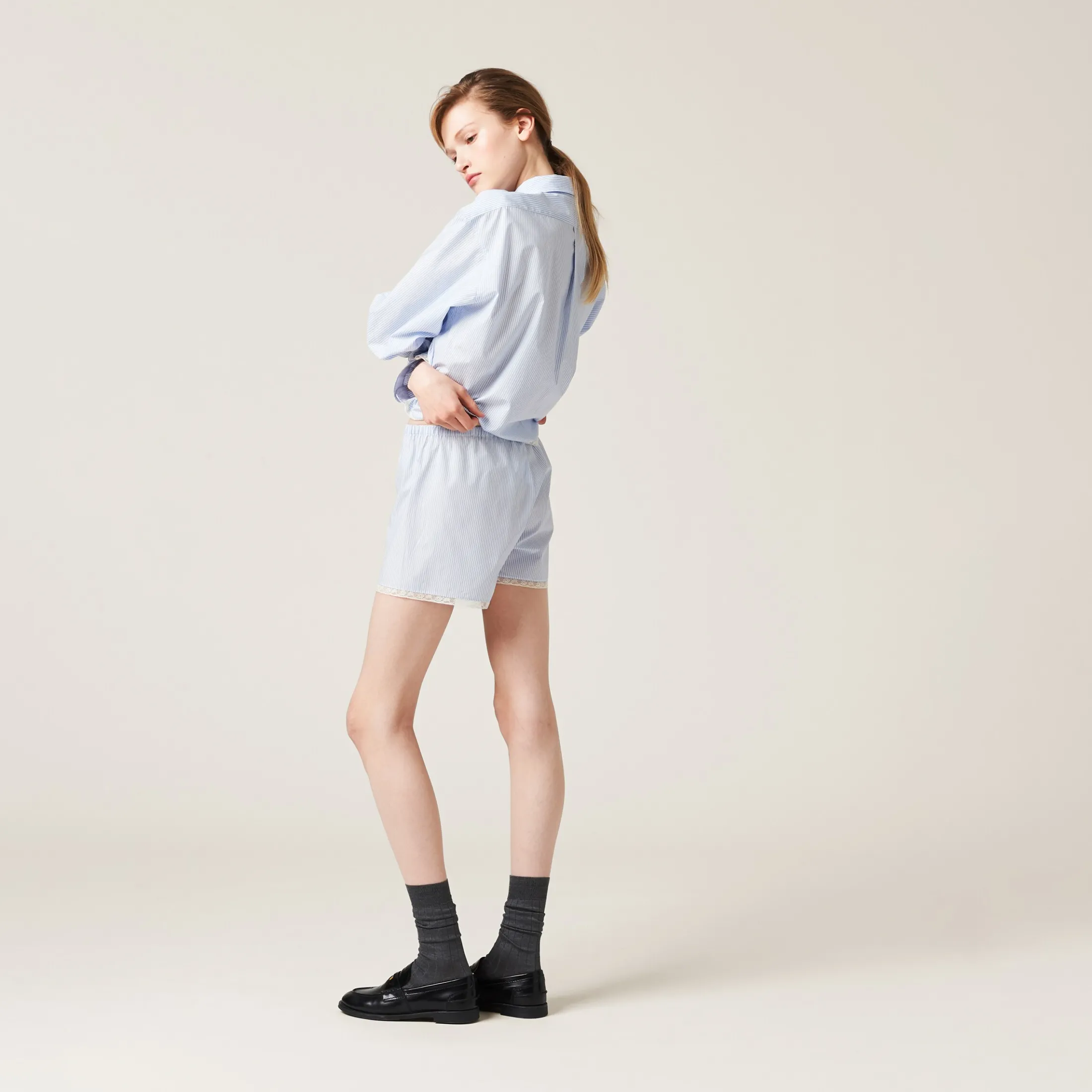 White/light Blue Poplin Boxer Shorts | Miu Miu