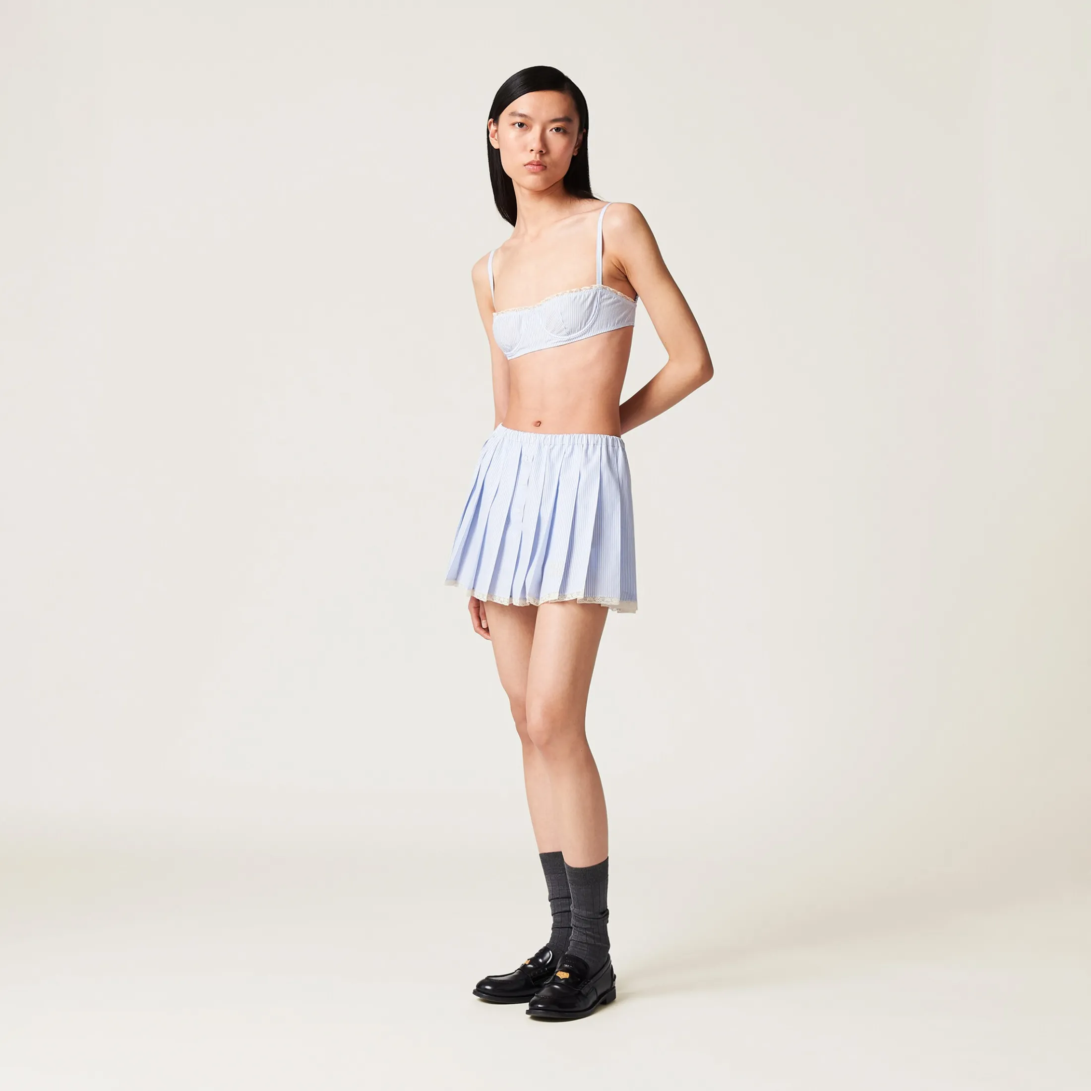 White/light Blue Poplin Miniskirt | Miu Miu