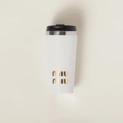 White/platinum Stainless Steel Thermal Cup, 450 Ml | Miu Miu