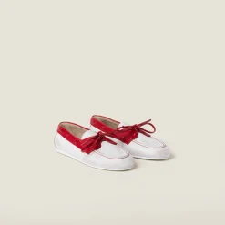White/red Unlined Bleached Two-tone Leather Loafers | Miu Miu