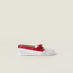 White/red Unlined Bleached Two-tone Leather Loafers | Miu Miu