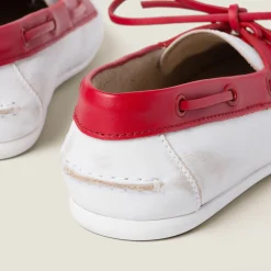 White/red Unlined Bleached Two-tone Leather Loafers | Miu Miu