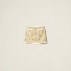 White/yellow Bouclé Miniskirt | Miu Miu