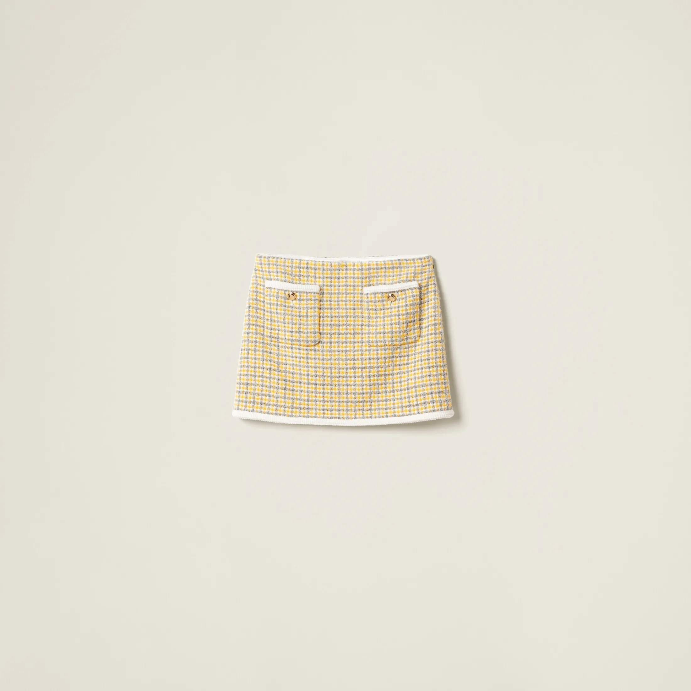 White/yellow Bouclé Miniskirt | Miu Miu