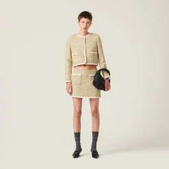 White/yellow Bouclé Miniskirt | Miu Miu