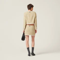 White/yellow Bouclé Miniskirt | Miu Miu