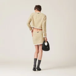 White/yellow Single-breasted Boucle Jacket | Miu Miu