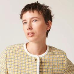 White/yellow Single-breasted Boucle Jacket | Miu Miu