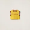 Yellow+tobacco Cotton Jersey Top With Embroidered Logo | Miu Miu