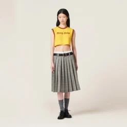 Yellow+tobacco Cotton Jersey Top With Embroidered Logo | Miu Miu
